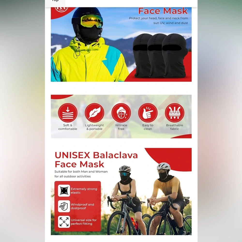 Balaclava gaiter full head one hole outdoor activities face neck mask unisex new